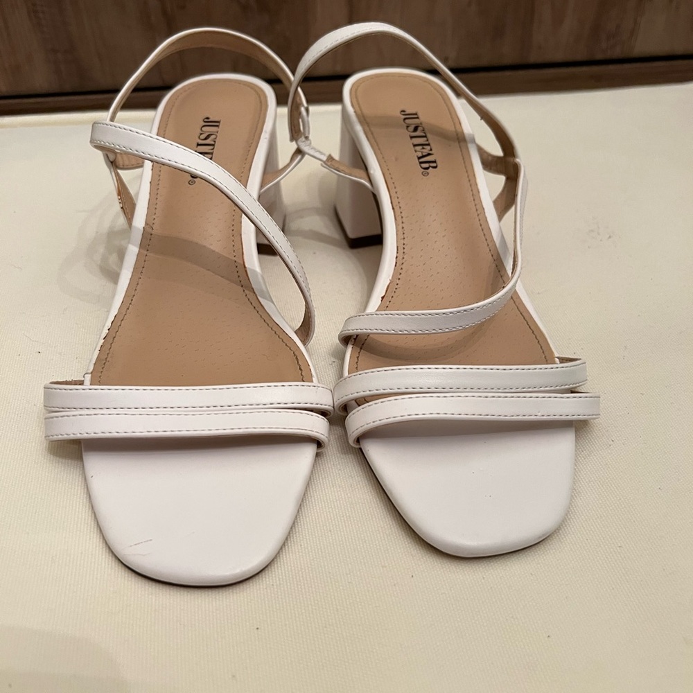 JustFab White Minimalist Sandals with Block Heel